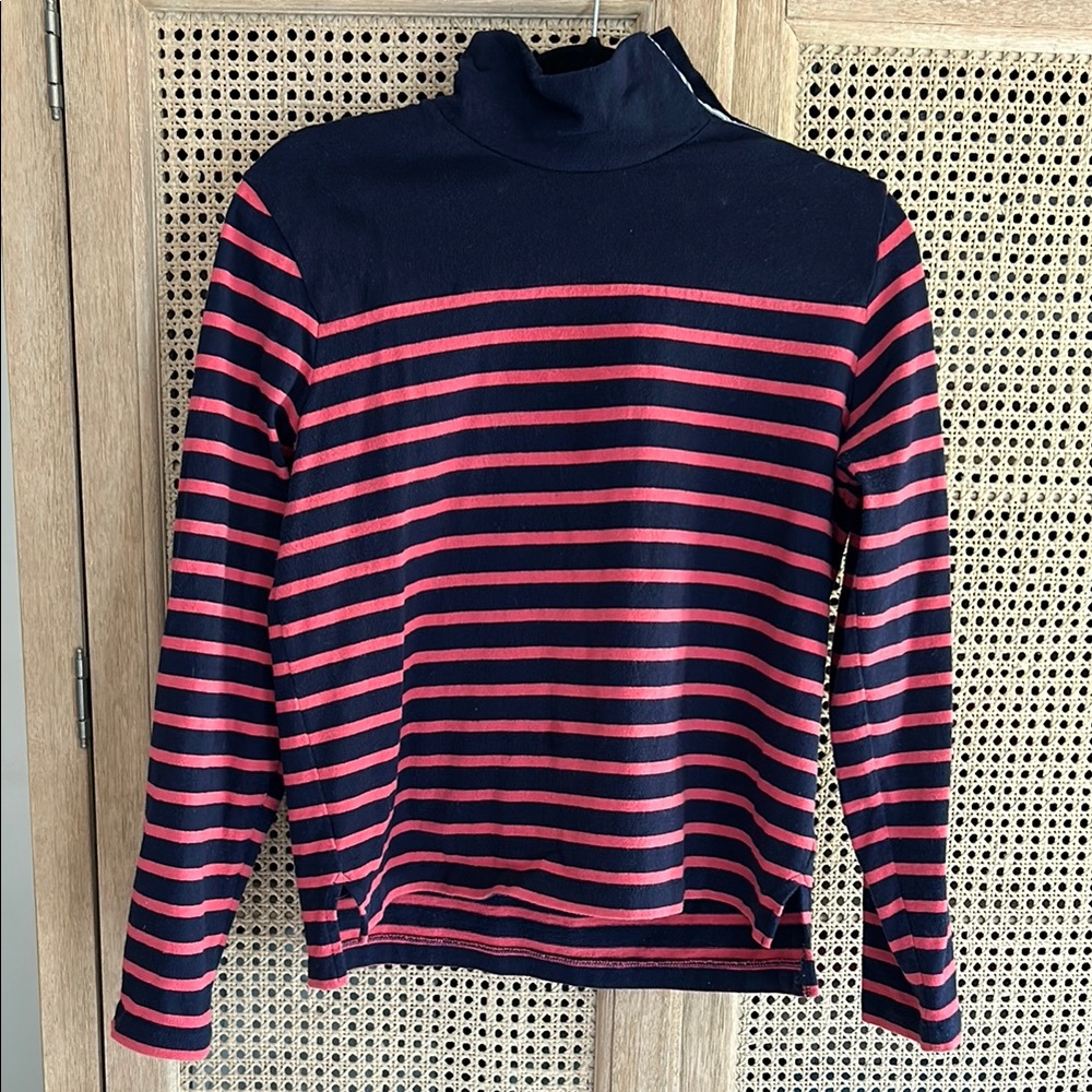 J.Crew Mariner Cloth Navy and Red Striped Turtleneck Sweater with placket detail
